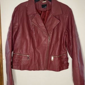 A.N.A. faux leather motorcycle style jacket in cranberry/burgundy in a size XXL